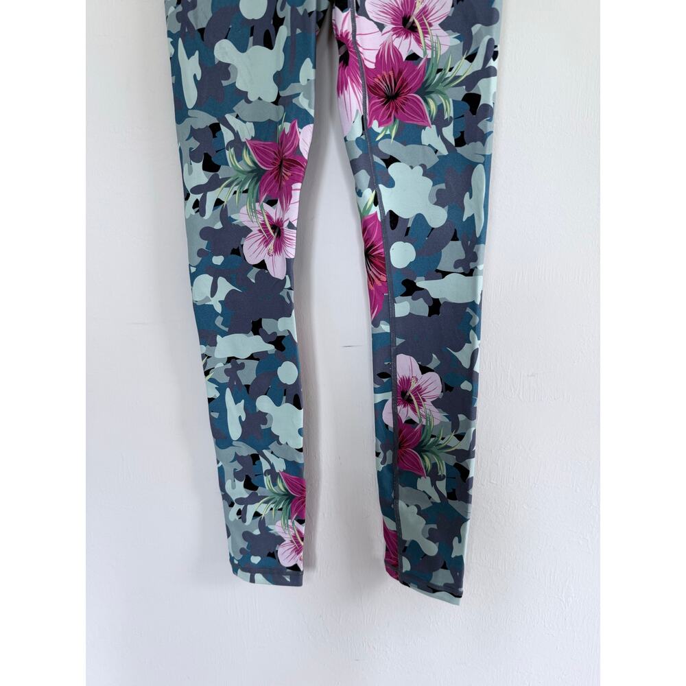 SPIRITUAL GANGSTER vibrant floral hibiscus pink green athletic tight leggings - Picture 3 of 6